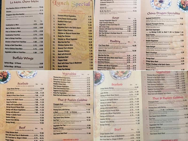 China Dragon Menu