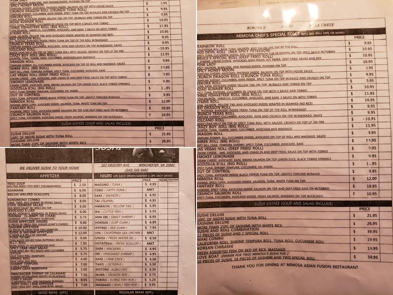 Mimosa Restaurant Menu