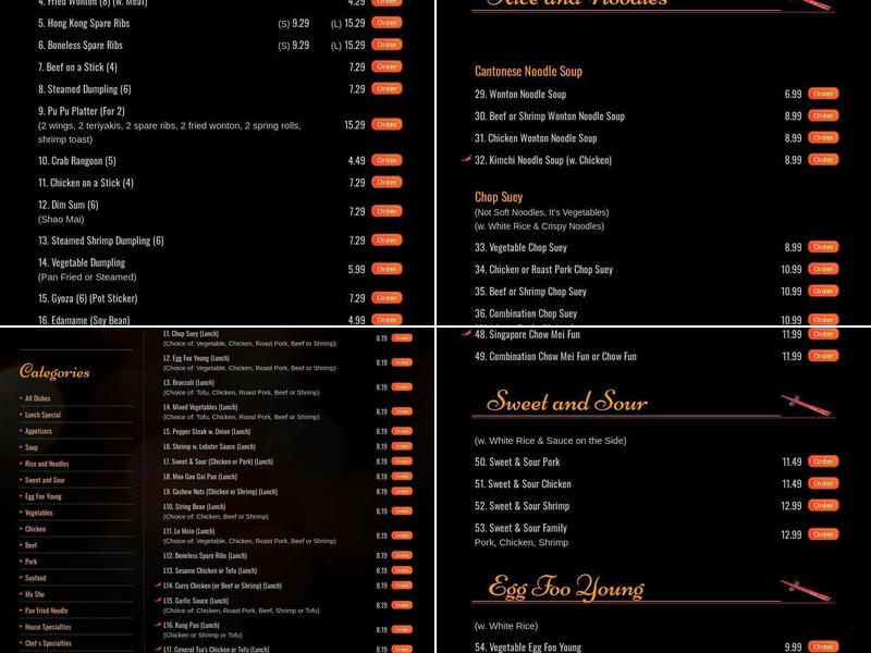 Eastern Chinese Restaurant Menu