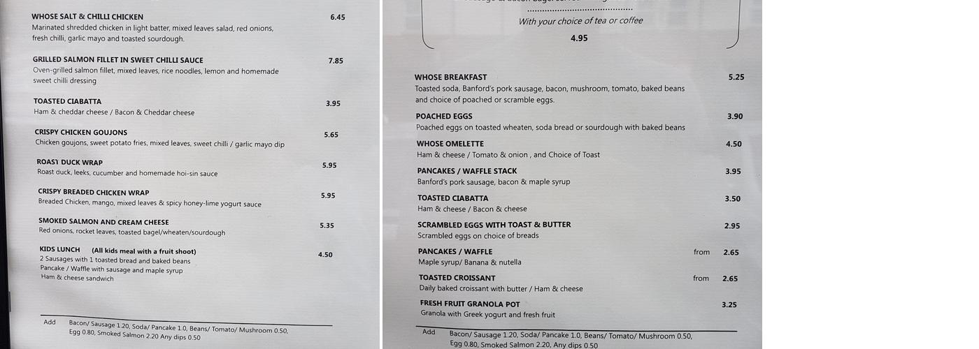 Whose art café Menu