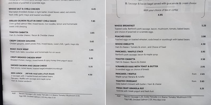 Whose art café Menu