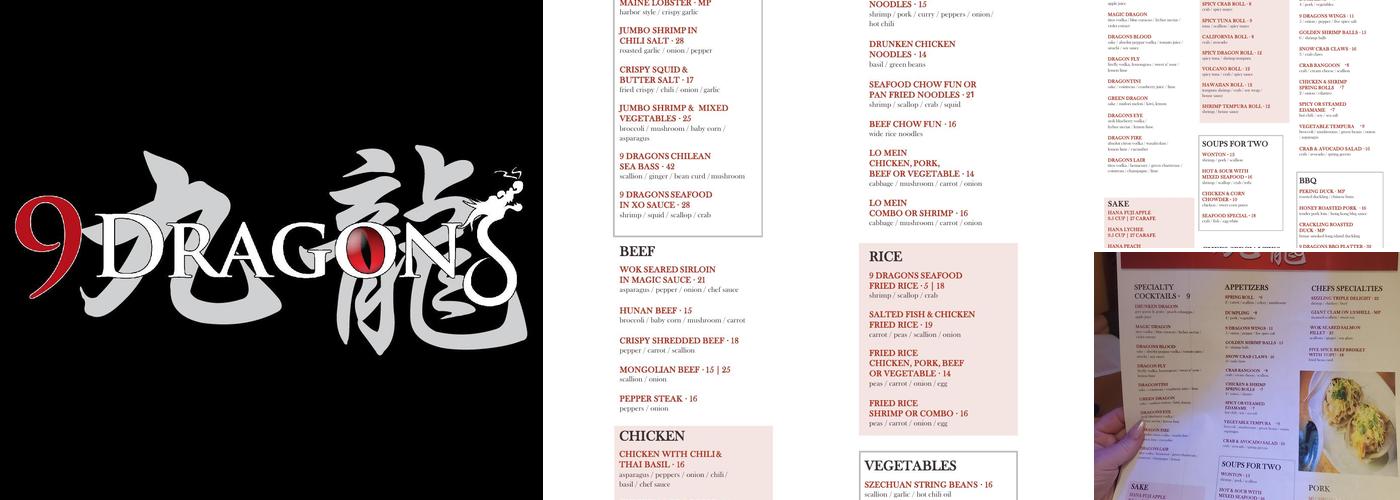 9 Dragons Menu