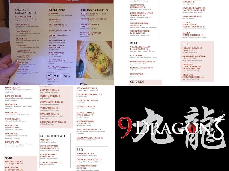 9 Dragons Menu
