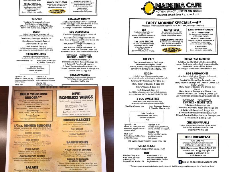 Madeira cafe Menu