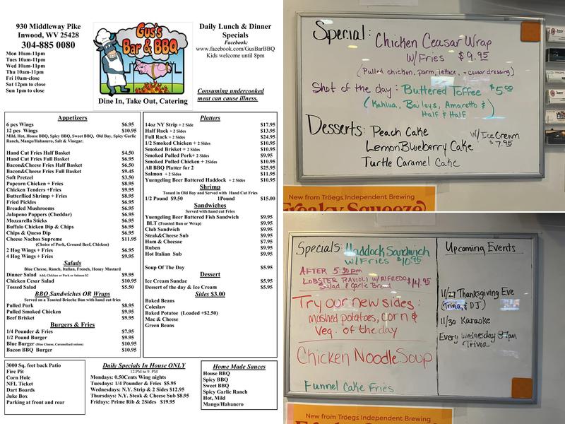 Gus's Bar & BBQ, LLC Menu