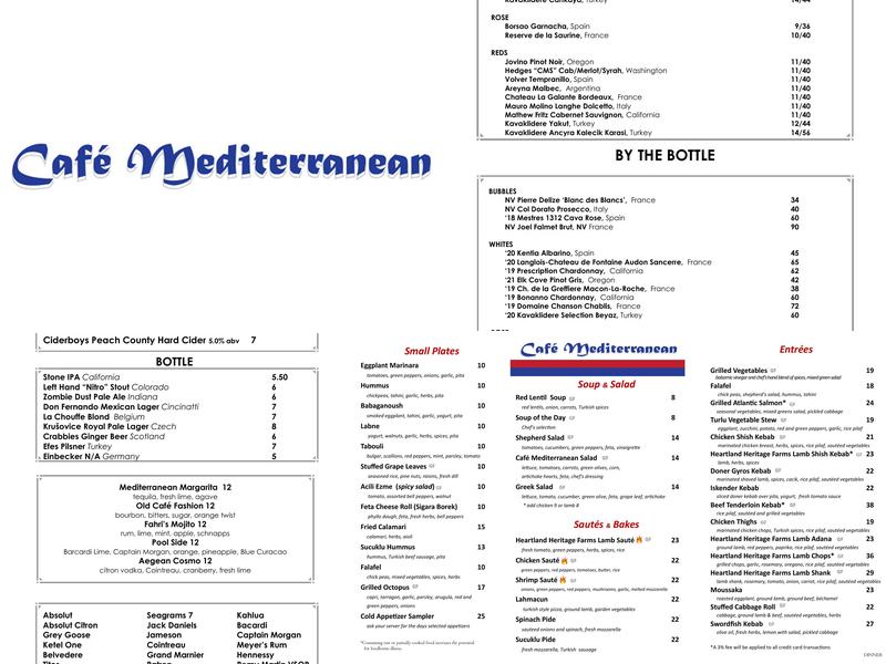 Cafe Mediterranean Menu