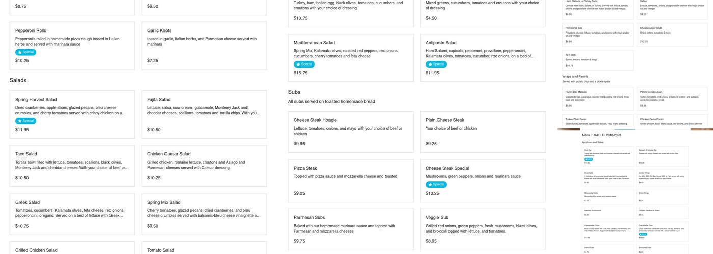 Fratelli Italian Pizzeria & Grill Menu