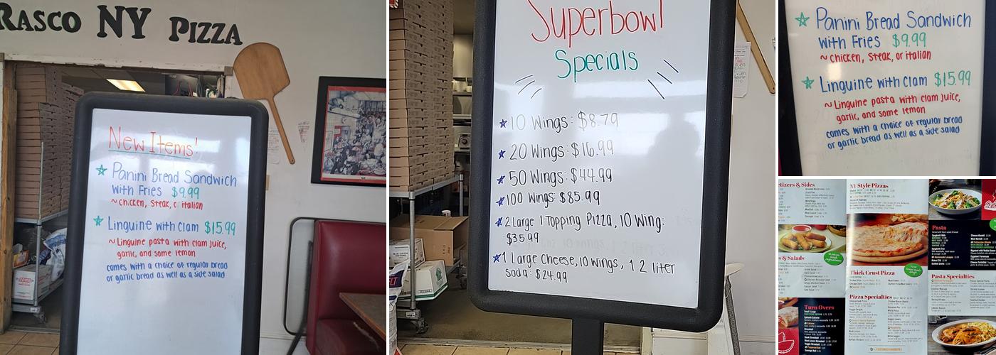 Rasco NY Pizza Menu