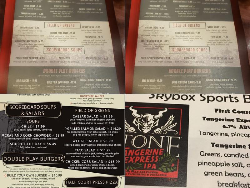 Skybox Sports Bar Menu