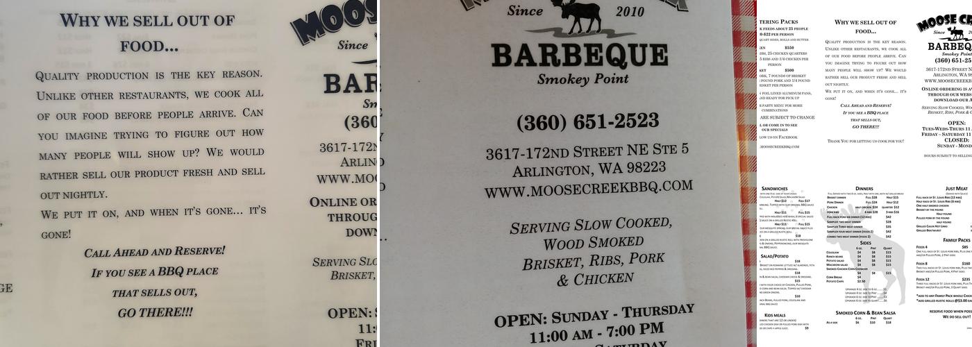 Moose Creek Barbeque Menu