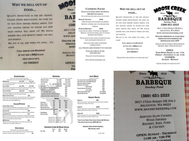 Moose Creek Barbeque Menu