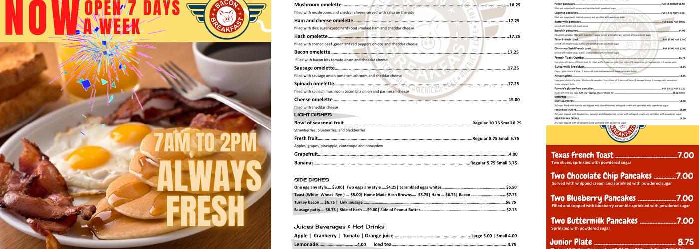 Bacon Breakfast Cafe Menu