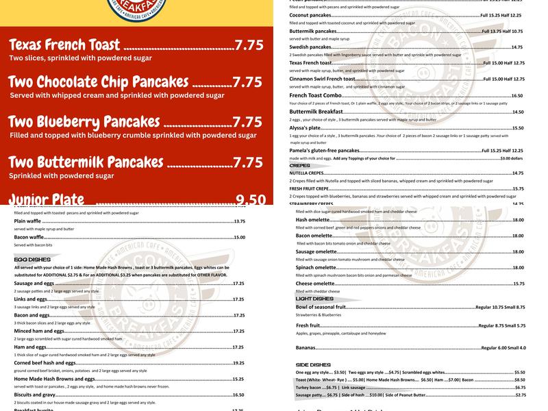 Bacon Breakfast Cafe Menu