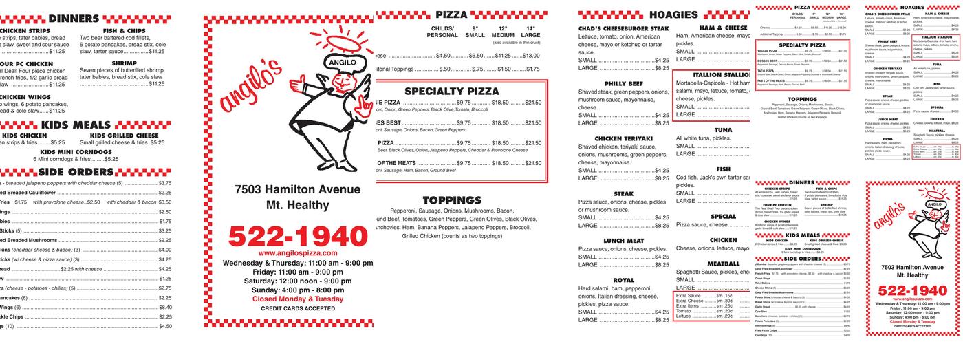 Angilo's Pizza Menu