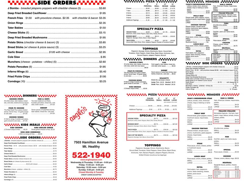 Angilo's Pizza Menu