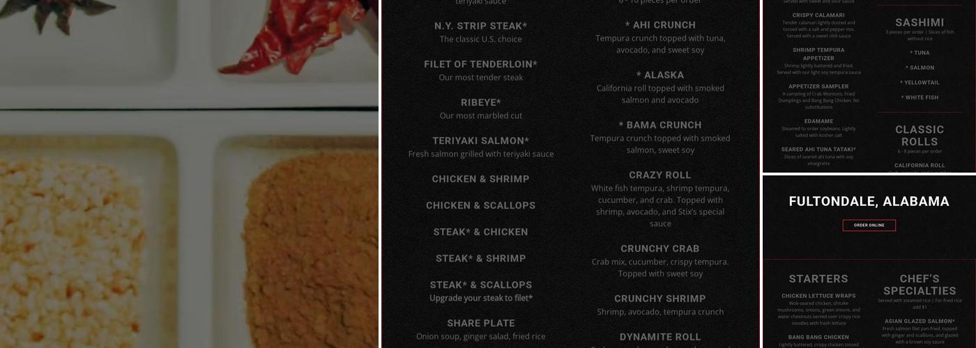 Stix Restaurant Menu
