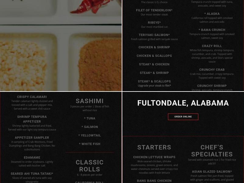 Stix Restaurant Menu