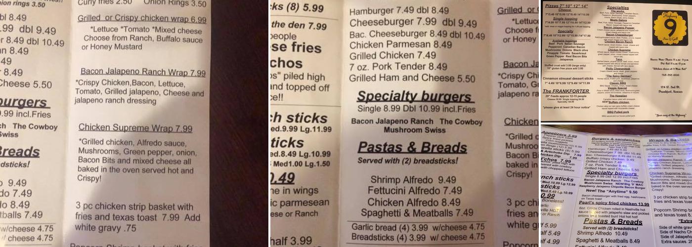 Highway 9 Pizza and Grill Menu