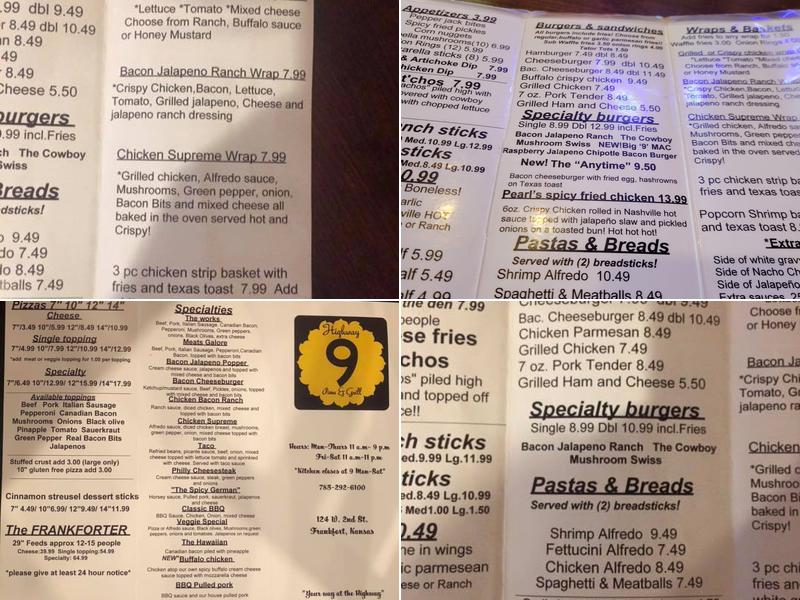 Highway 9 Pizza and Grill Menu