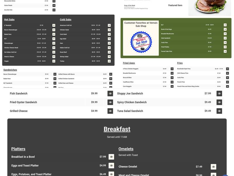 Verna's Sub Shop Menu