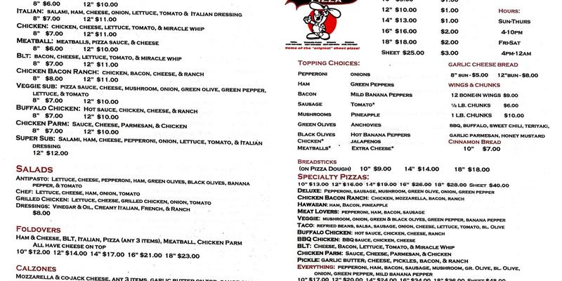 Jac & Do's Pizza Menu