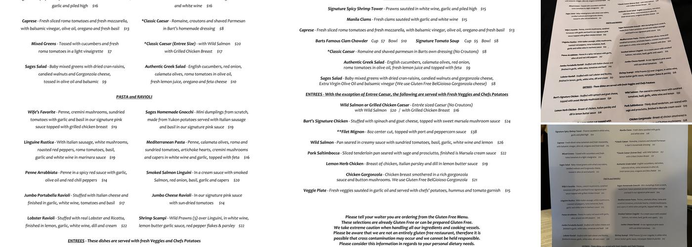 Sages Restaurant Menu