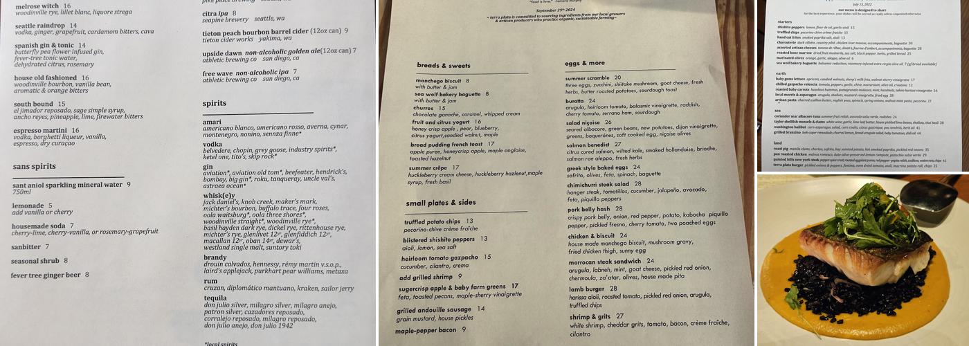 Terra Plata Menu