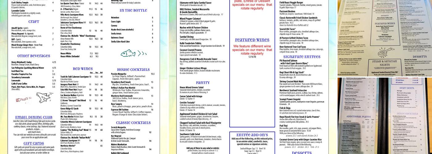 Coho Cafe Menu