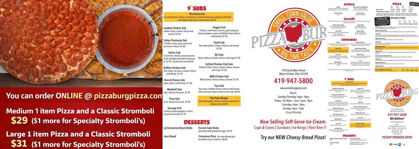 PizzaBurg Menu