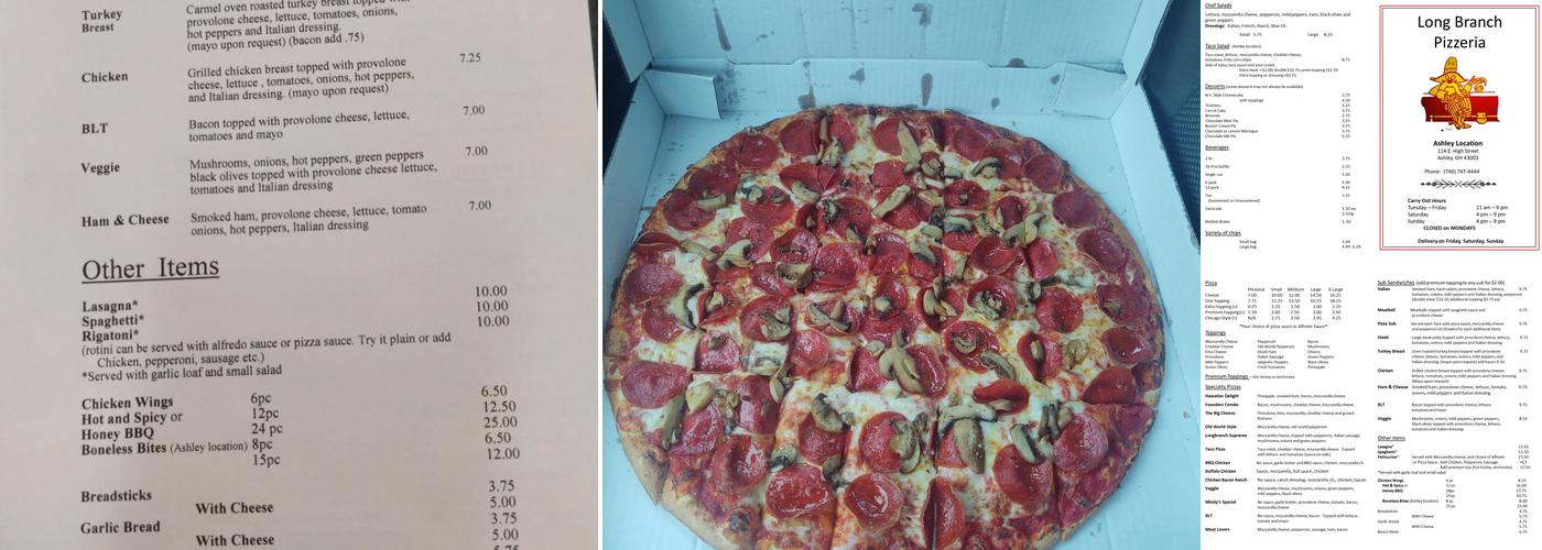 Long Branch Pizza Menu