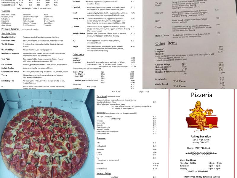 Long Branch Pizza Menu