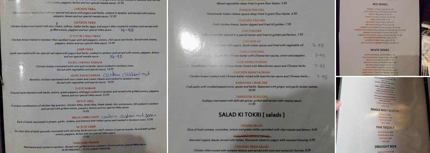 Kanishka Cuisine of India Menu