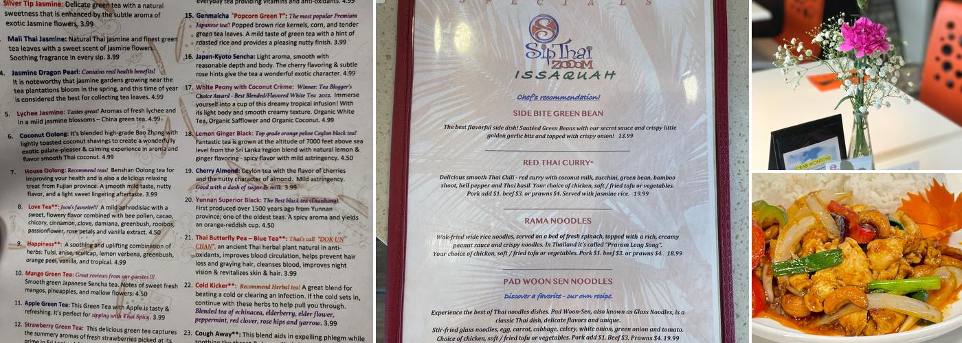 Sip Thai Zooom. Issaquah Menu
