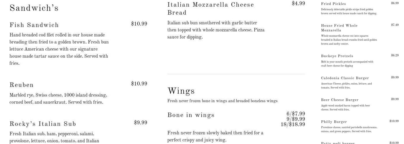 Bowstring Bar & Grill Menu