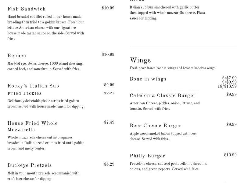 Bowstring Bar & Grill Menu