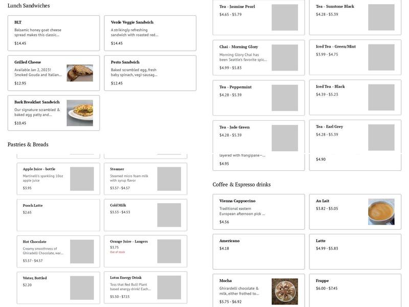 Bark Espresso Menu
