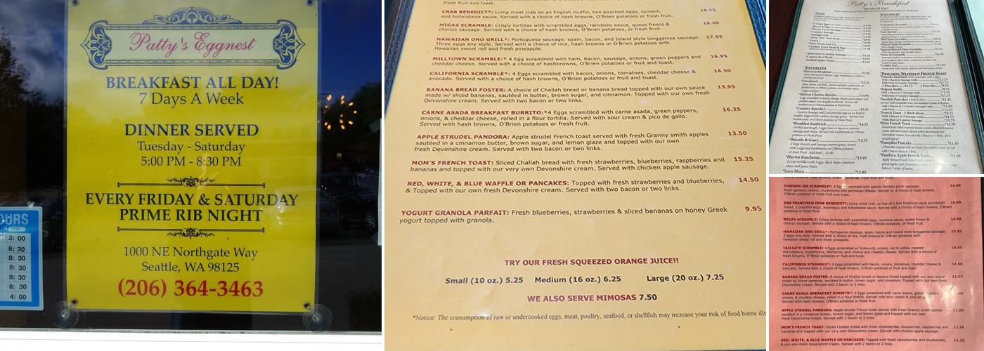 Patty's Eggnest Menu