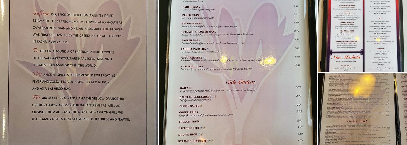 Saffron Grill Menu