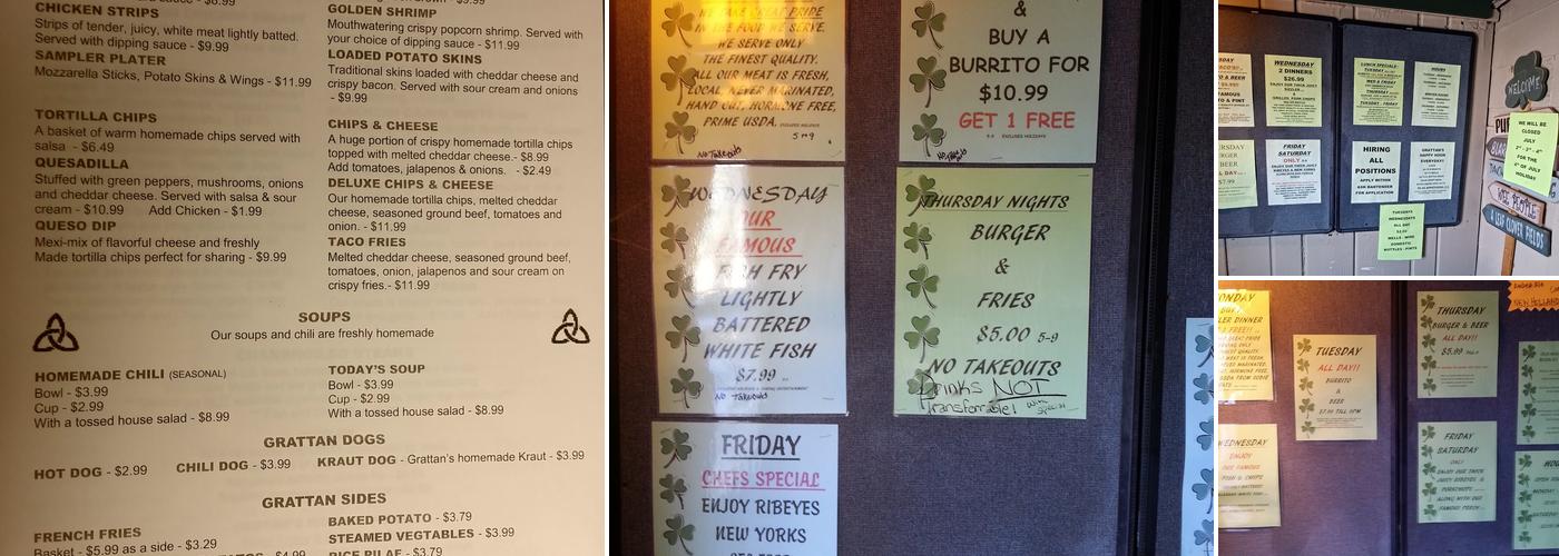 Grattan Irish Pub Menu