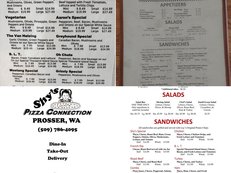 Shy's Pizza Connection Menu