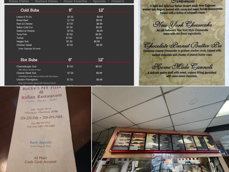 Rocky's Pizza Menu