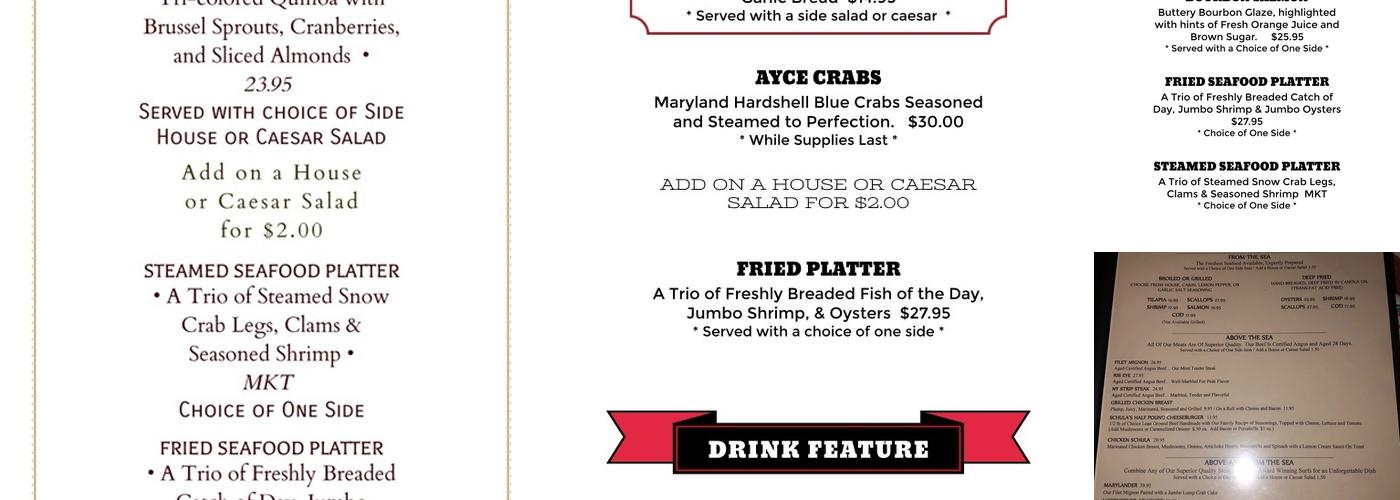 Schula's Grill & Crab House Menu