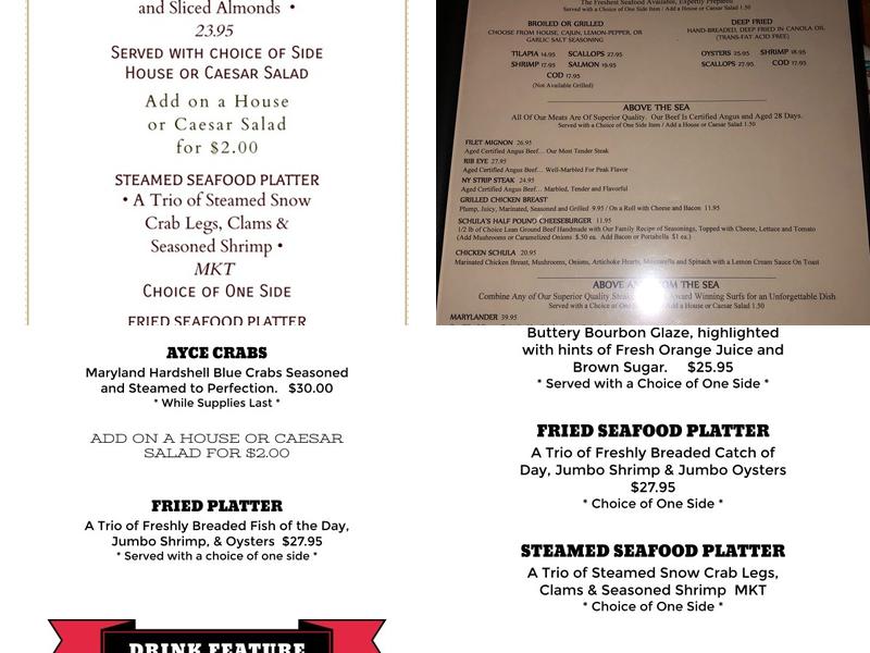 Schula's Grill & Crab House Menu