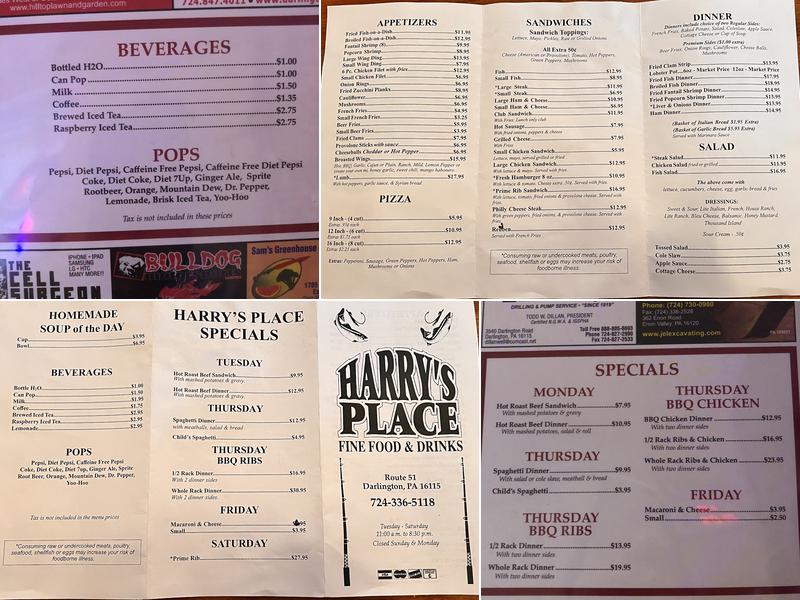 Harry's Place Menu