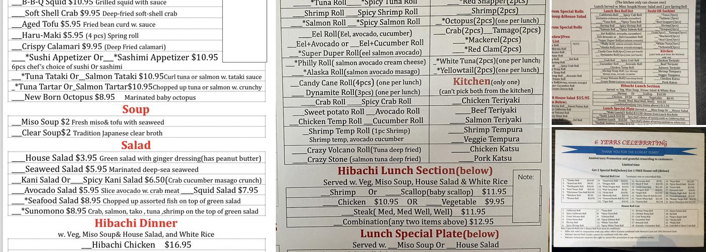 Volcano Japanese Restaurant Menu