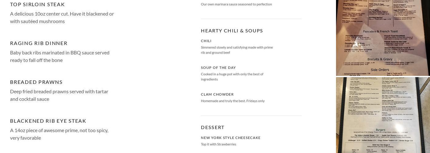 Raging River Cafe Menu