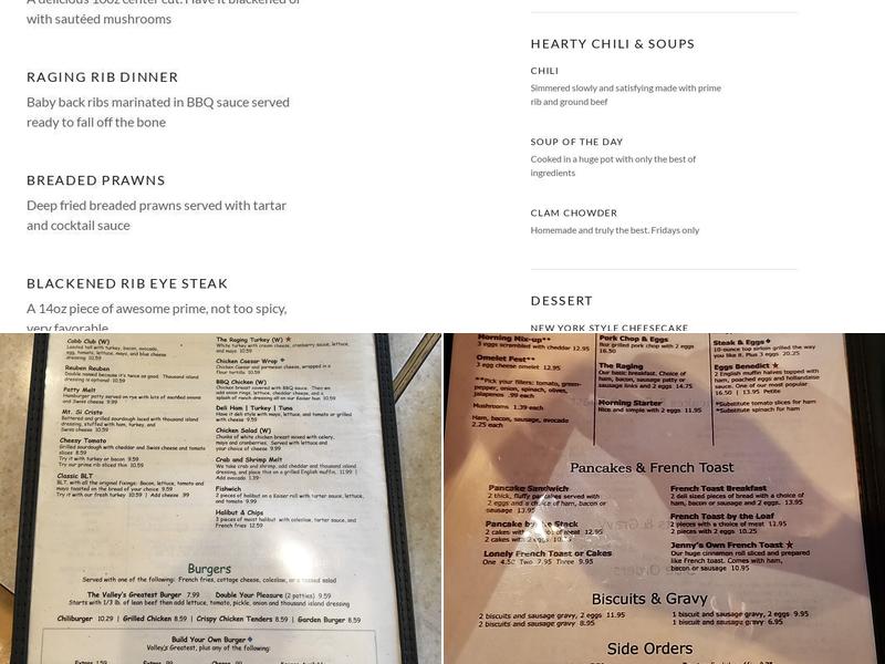 Raging River Cafe Menu