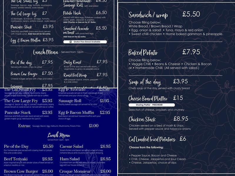 The Cow and Caf Menu