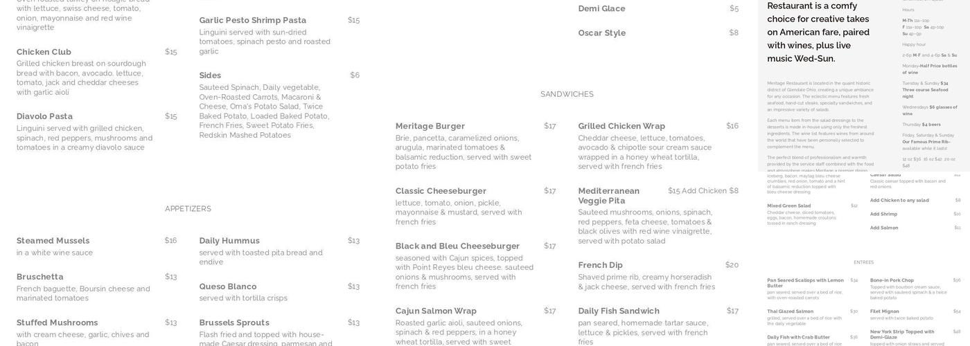 Meritage Menu