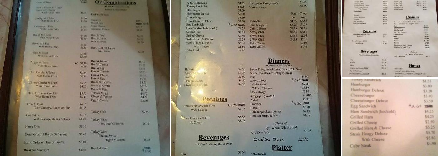 A & A Restaurant Menu